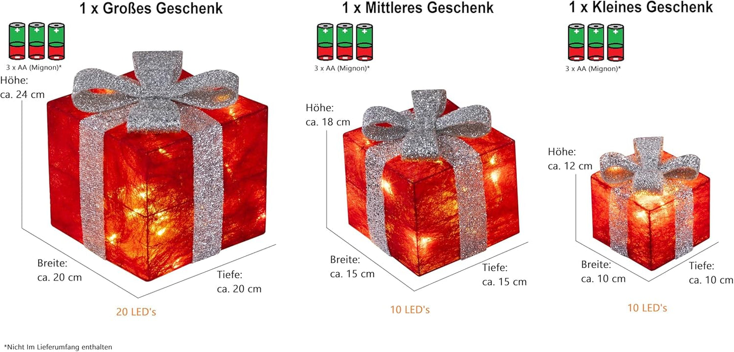 3er-Set Led Geschenke mit Timer, Rot