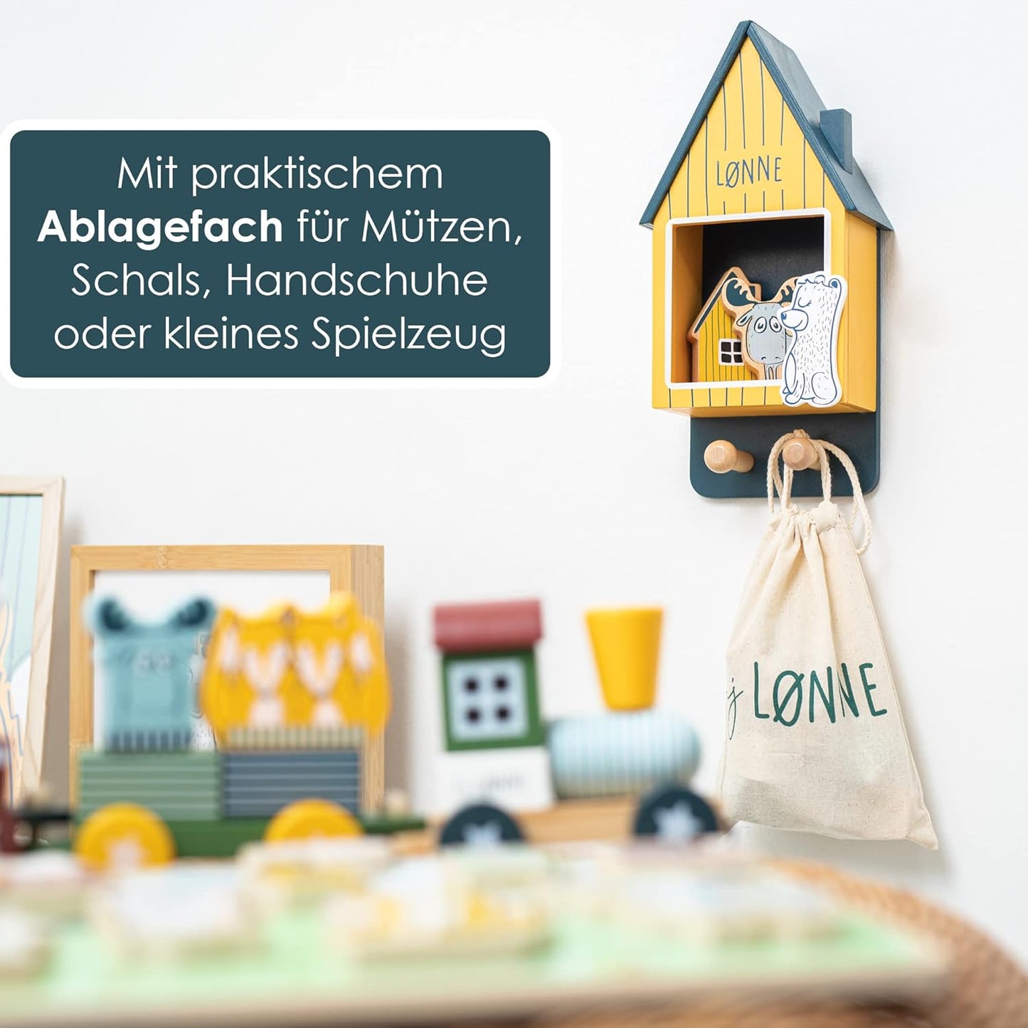 Kindergarderobe mit Haken und Ablagefach, 2 Haken mit Fach