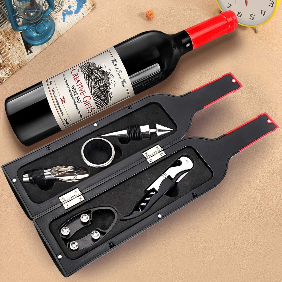 Weinflaschen-Korkenzieher-Set mit Sommelier-Werkzeugen, Black 02