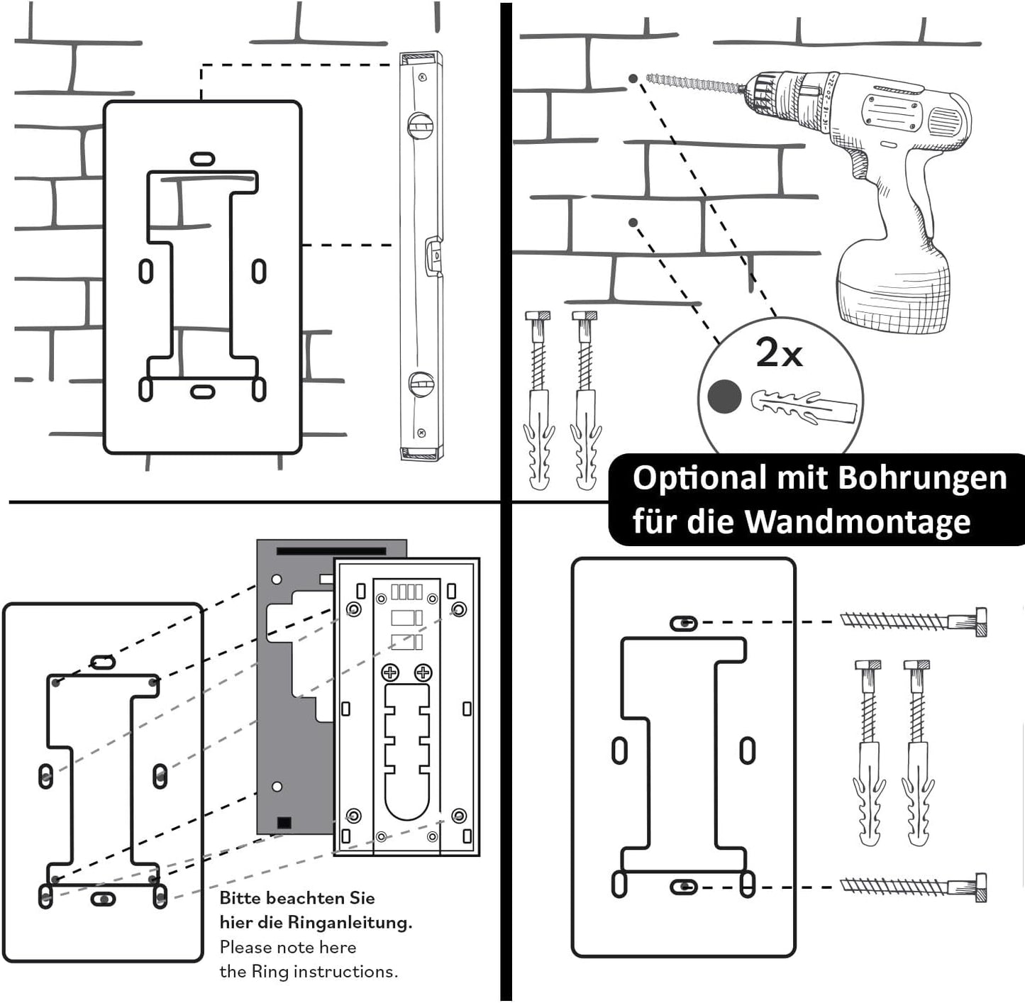 Türklingelblende für Video-Doorbell 2/3/4 (Edelstahl), 100 mm x 260 mm / Edelstahl