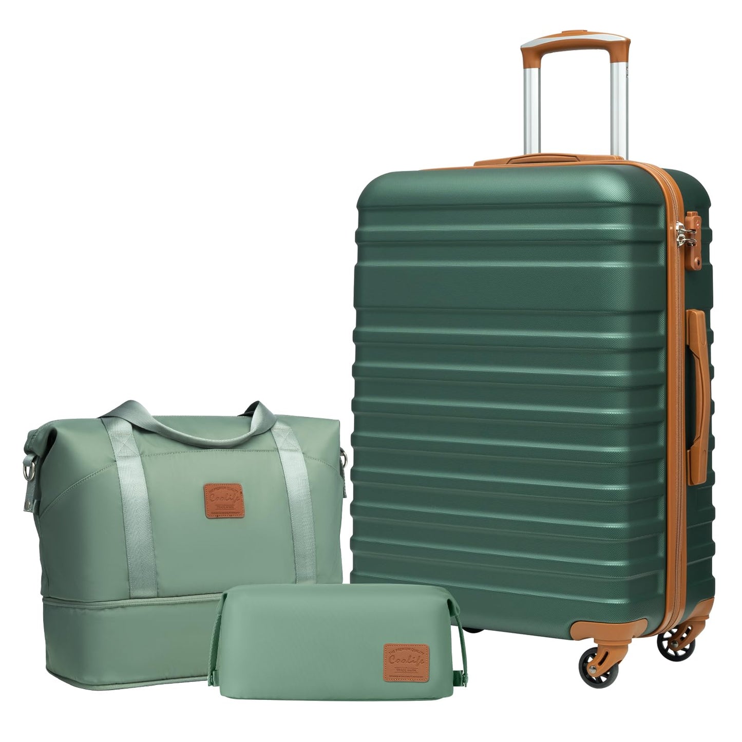 Hartschalen-Trolley-Set mit TSA-Schloss (3-teilig), Dunkelgrün/Braun Mittlerer Koffer-Set 3tlg