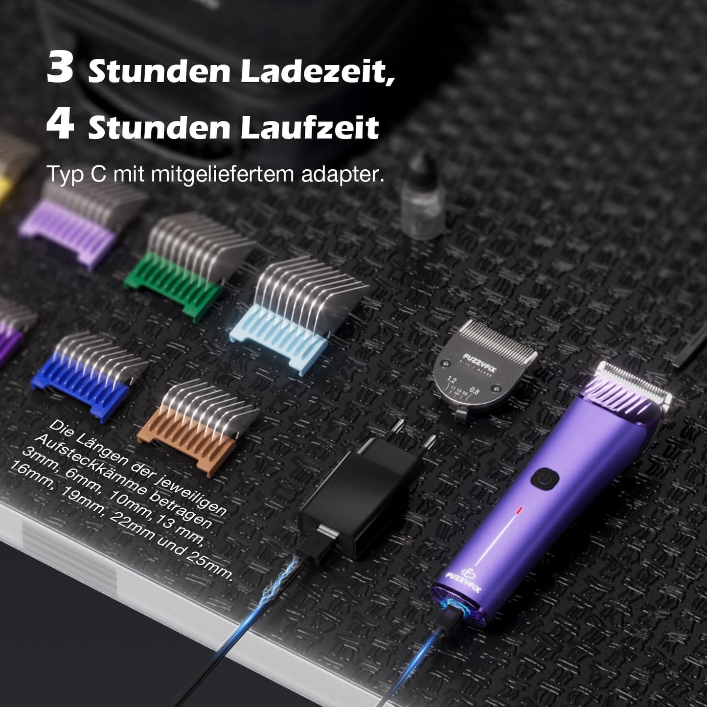 Hundeschermaschine mit Ersatzklinge und Aufsteckkämmen, Lila