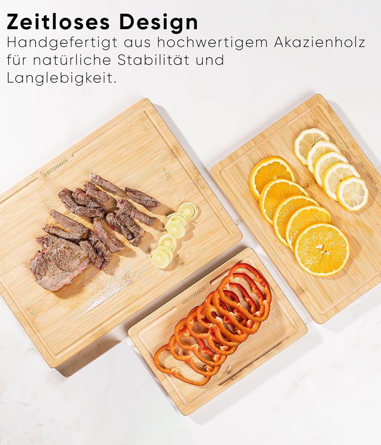 Holzschneidebrett-Set, 3er Set, Bambusholz