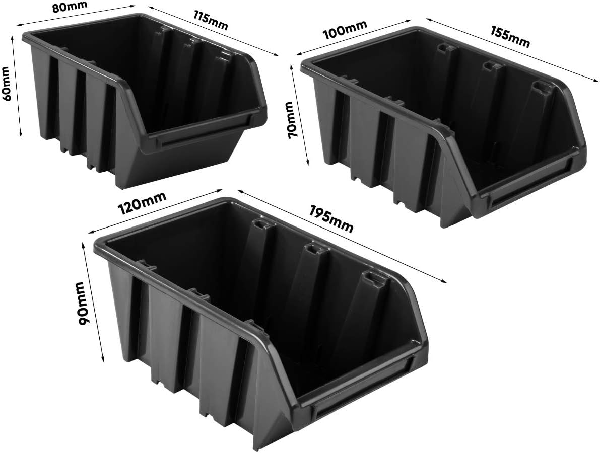 Werkzeugwand mit Stapelboxen, Schwarz