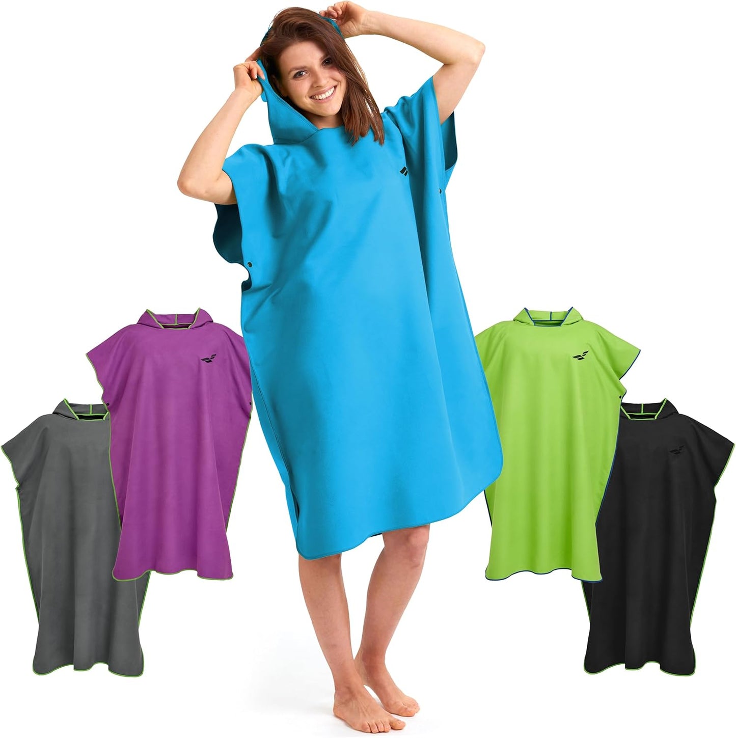 Badeponcho mit Kapuze, schnelltrocknend, 02-Large 15 - Cyanblau