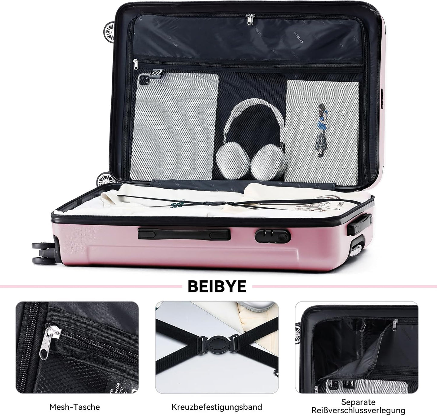 Reisekoffer-Set mit Zwillingsrollen (3-teilig), Princess-pink