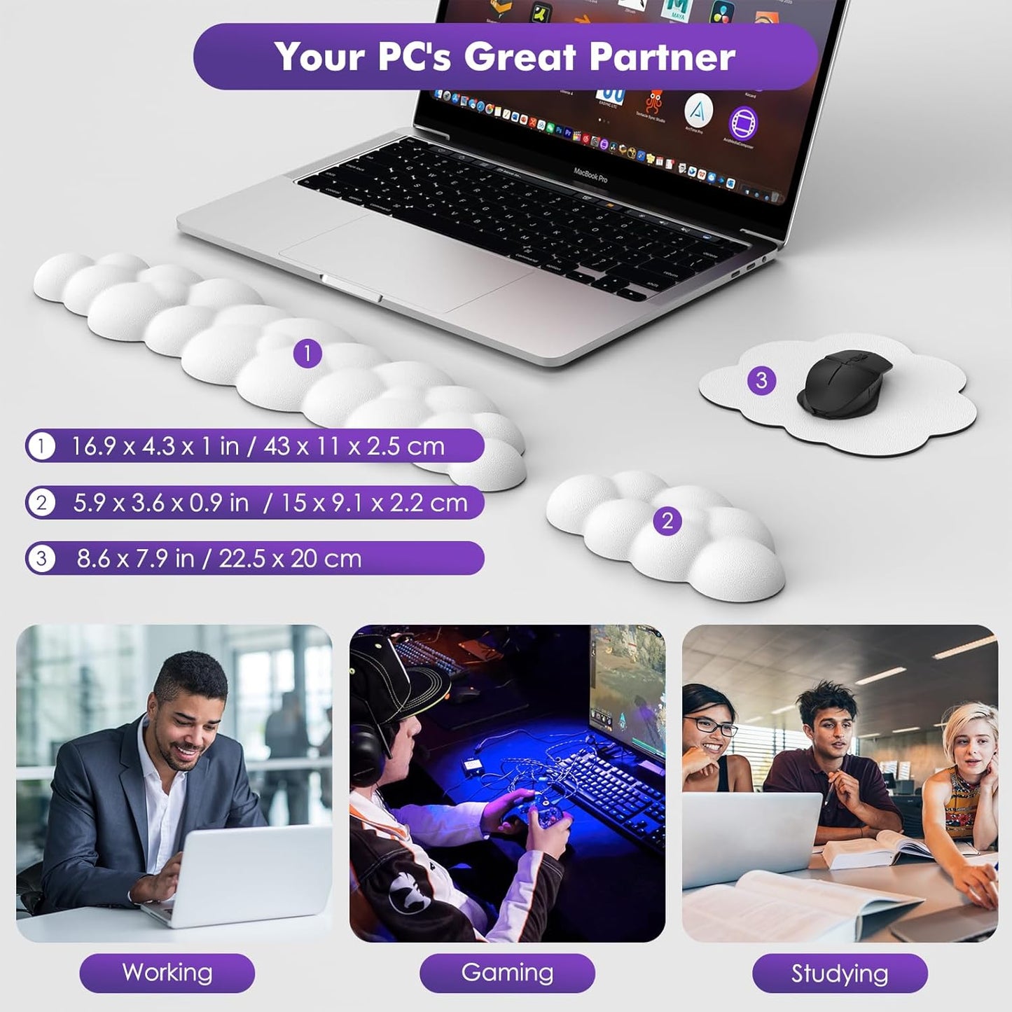 Ergonomisches Handgelenkauflagen-Set für Tastatur & Maus, Weiss