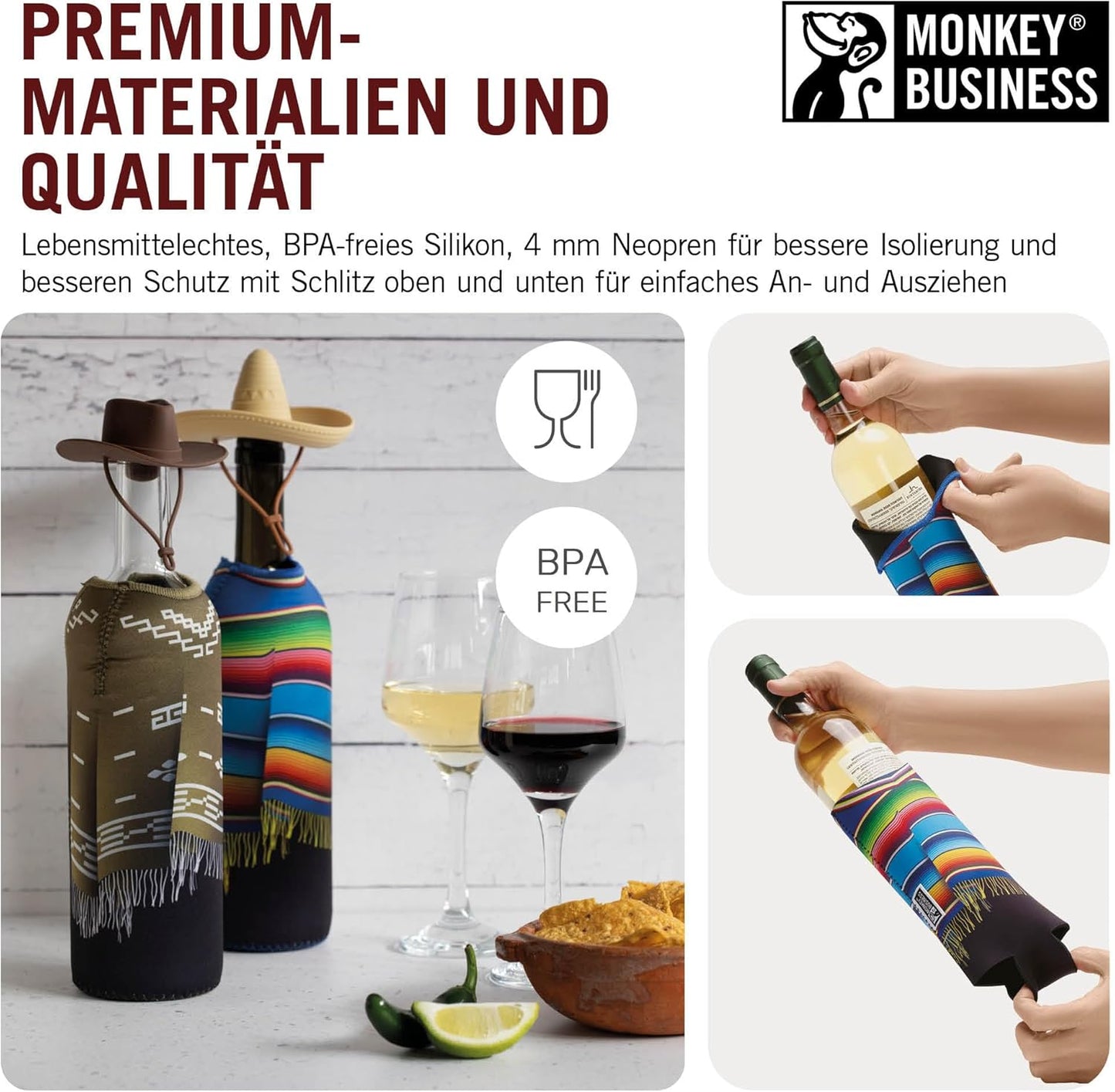 Geschenkbox Desperados für Weinliebhaber mit Flaschenverschlüssen und Ponchos