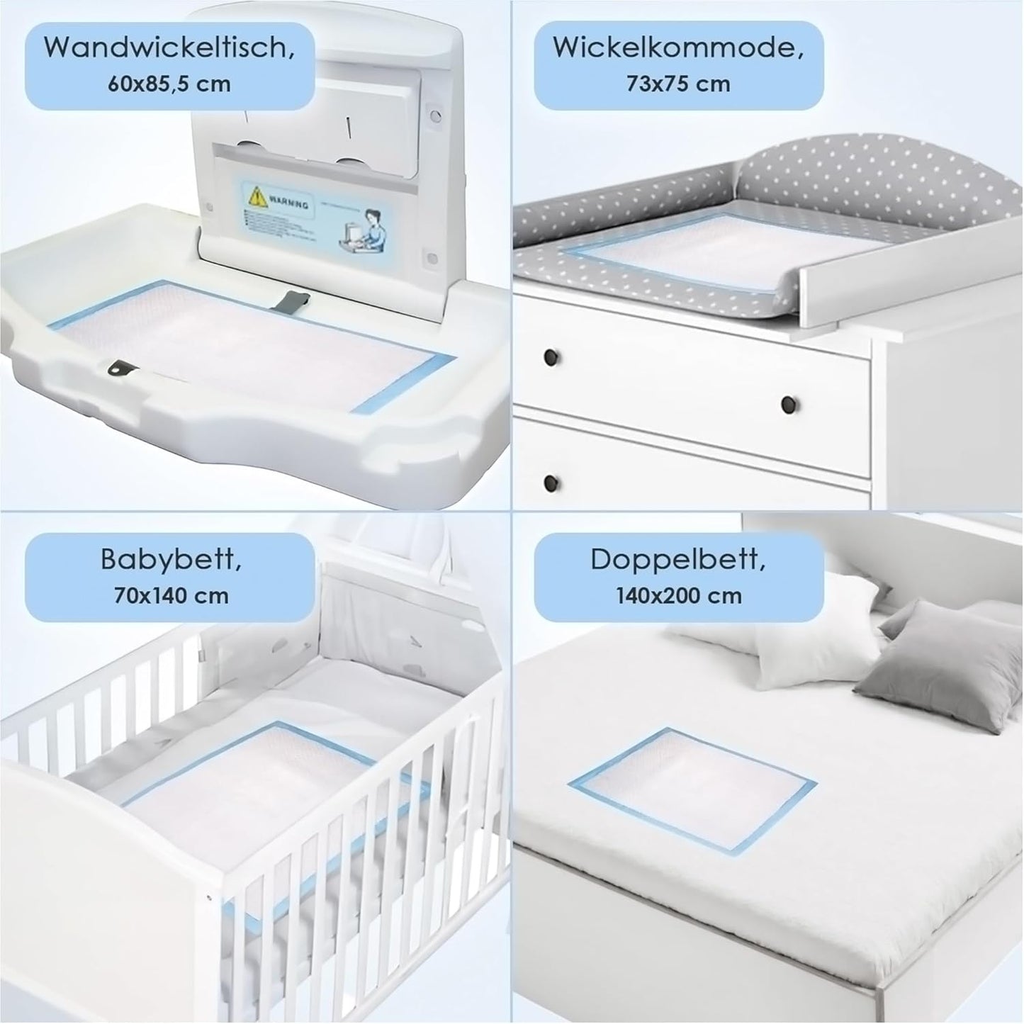 Baby-Wickelunterlagen Einweg (30 Stück, 60x40 cm), 30 60x40 cm