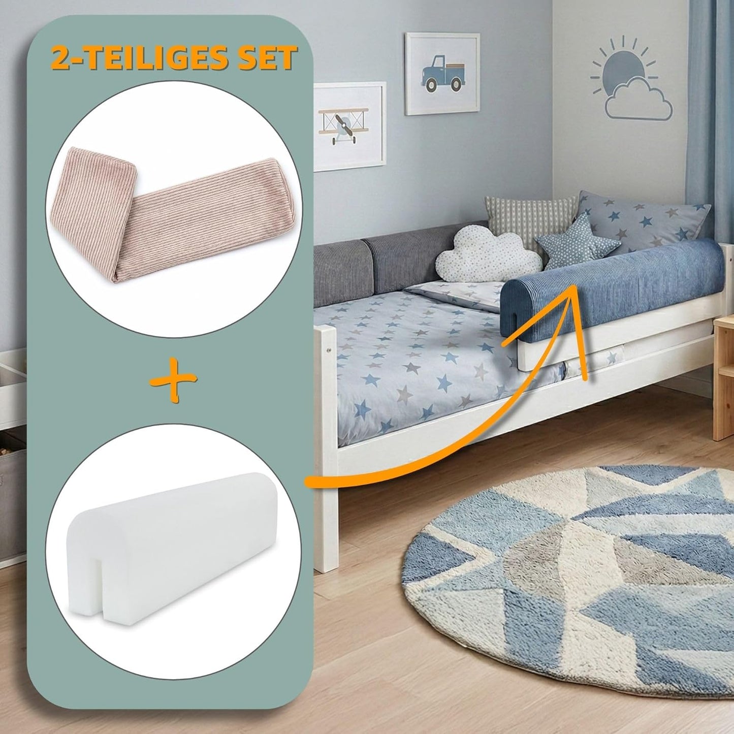 Bettkantenschutz für Kinderbetten, Jeansfarbe 70 cm