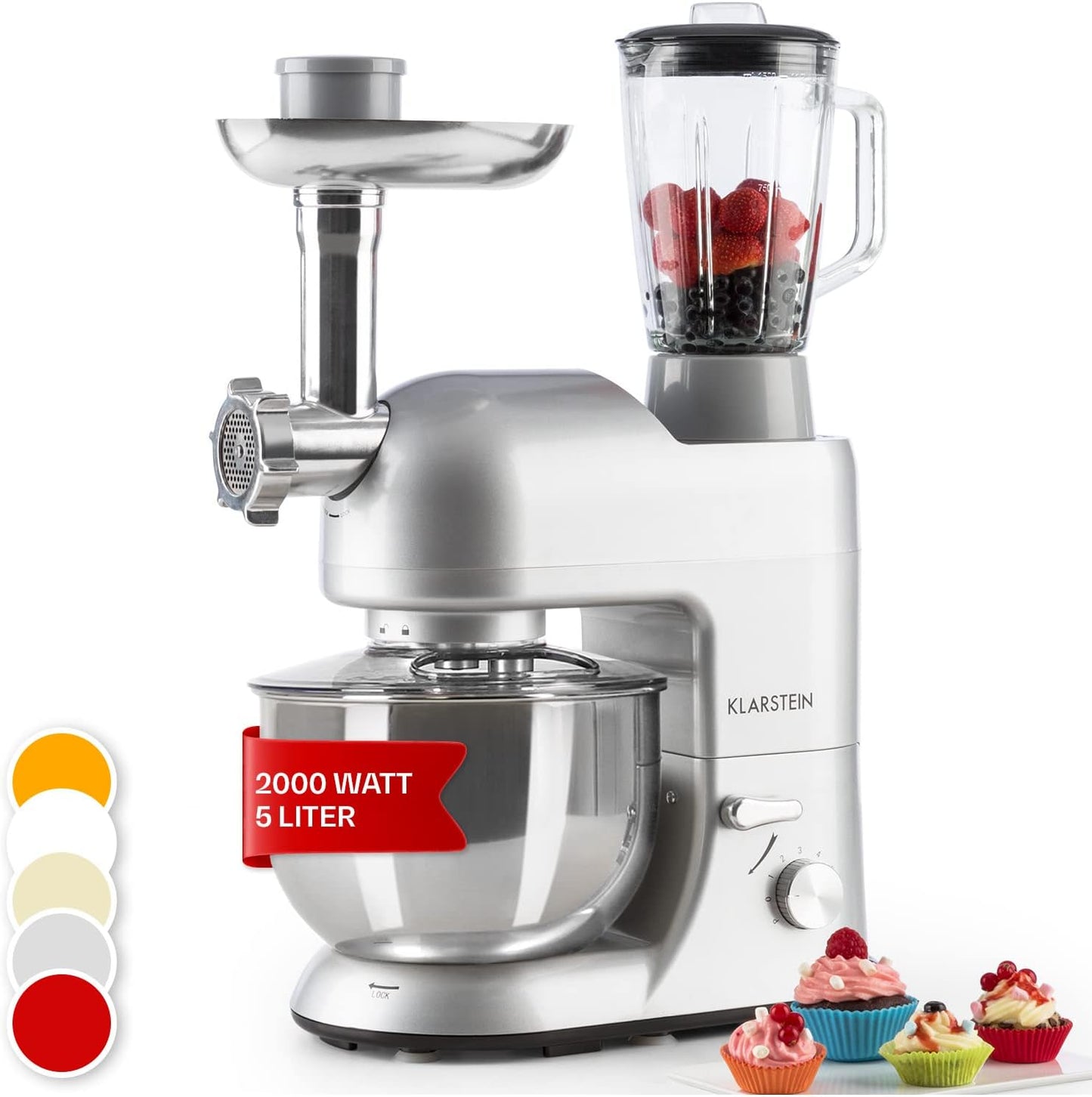 Küchenmaschine mit Fleischwolf und Mixer, Classic Silber