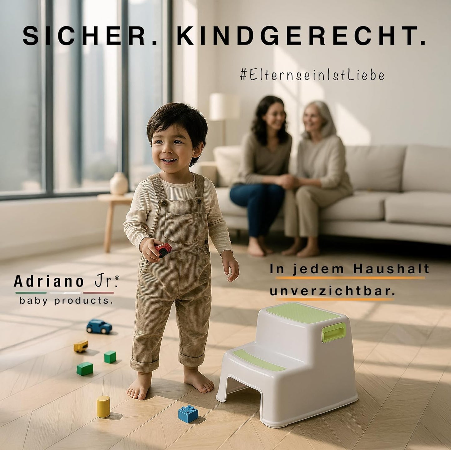 2-stufiger Tritthocker für Kinder und Erwachsene, Grün