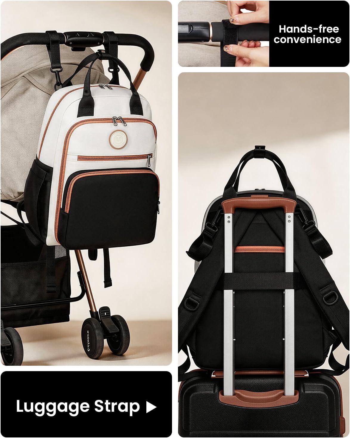 Wickelrucksack mit Kinderwagengurten, Schwarz&beige