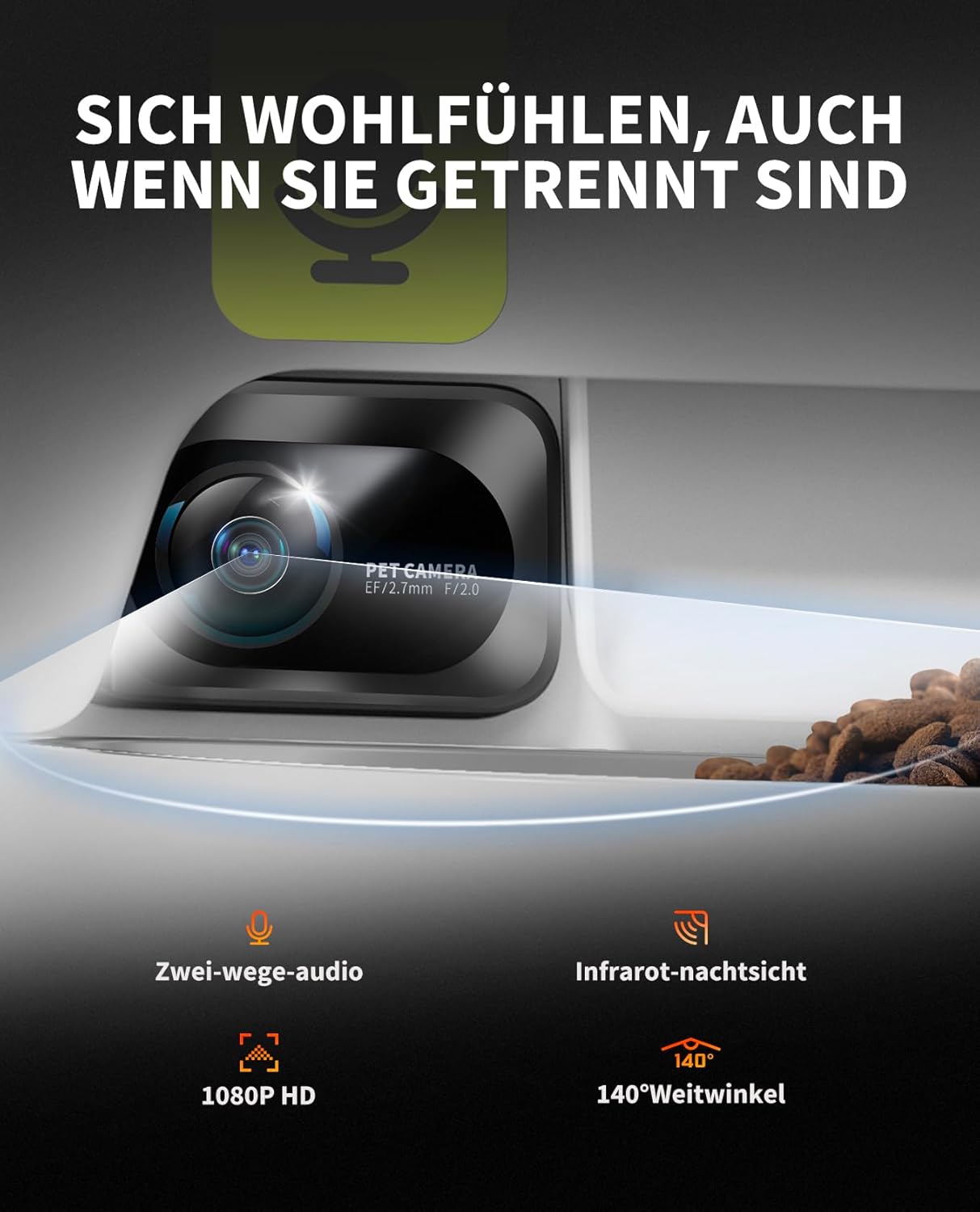 Futterautomat mit Kamera für Katzen & Hunde, 2 Näpfe Mit Kamera