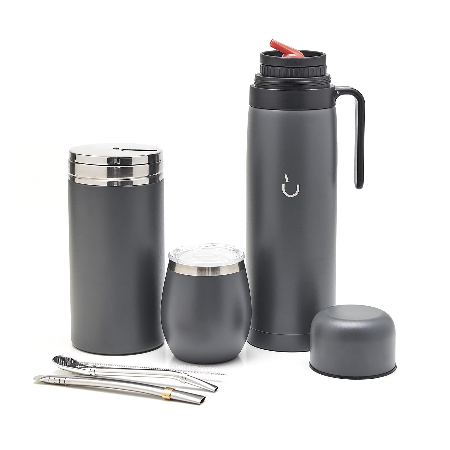 Yerba Mate Set mit Thermos und Bombillas, Grau