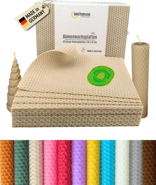 20er Set Bienenwachsplatten für Kerzenherstellung, Beige | 20 X 15 cm