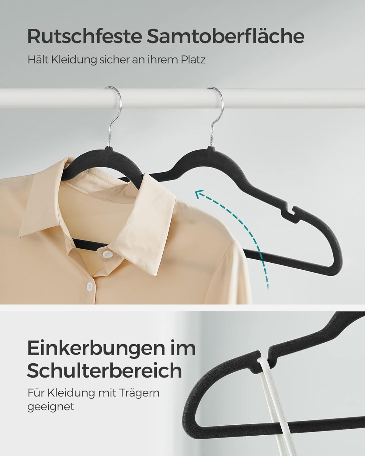 50er-Set Samt-Kleiderbügel, Tinte Schwarz Set mit 50 Stück