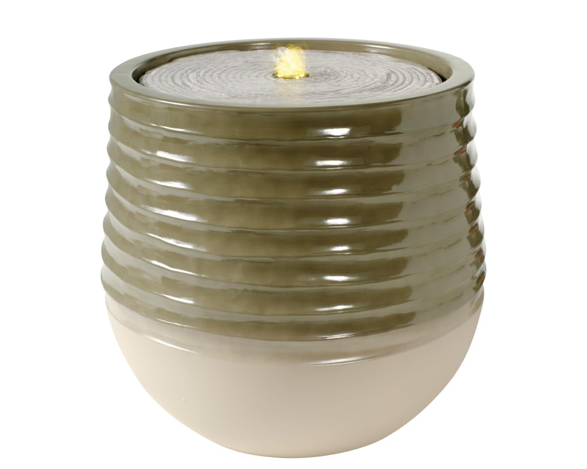 LED Gartenbrunnen mit Warmweiss-Beleuchtung, Salbeigrün ⌀ 40 cm, Höhe 37,5 cm