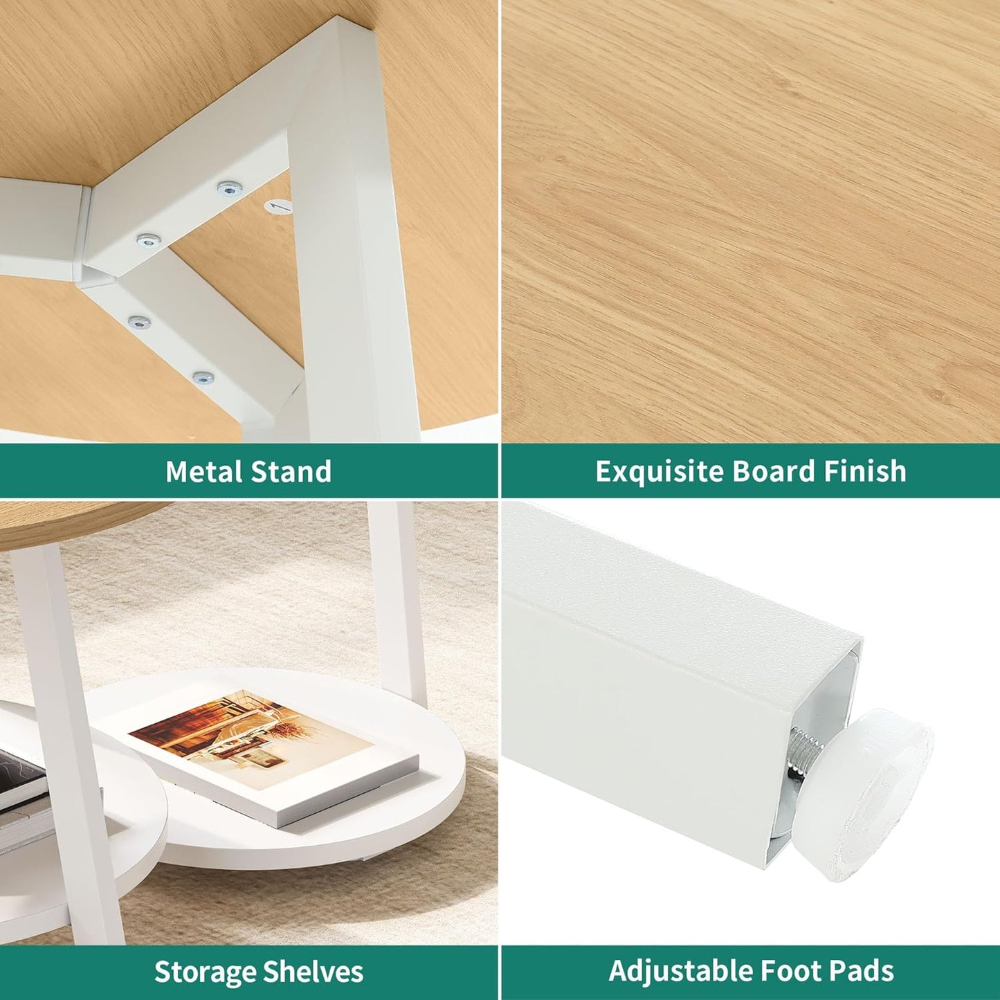 Runder Couchtisch-Set mit Stauraum (2-teilig), Naturholzfarbe