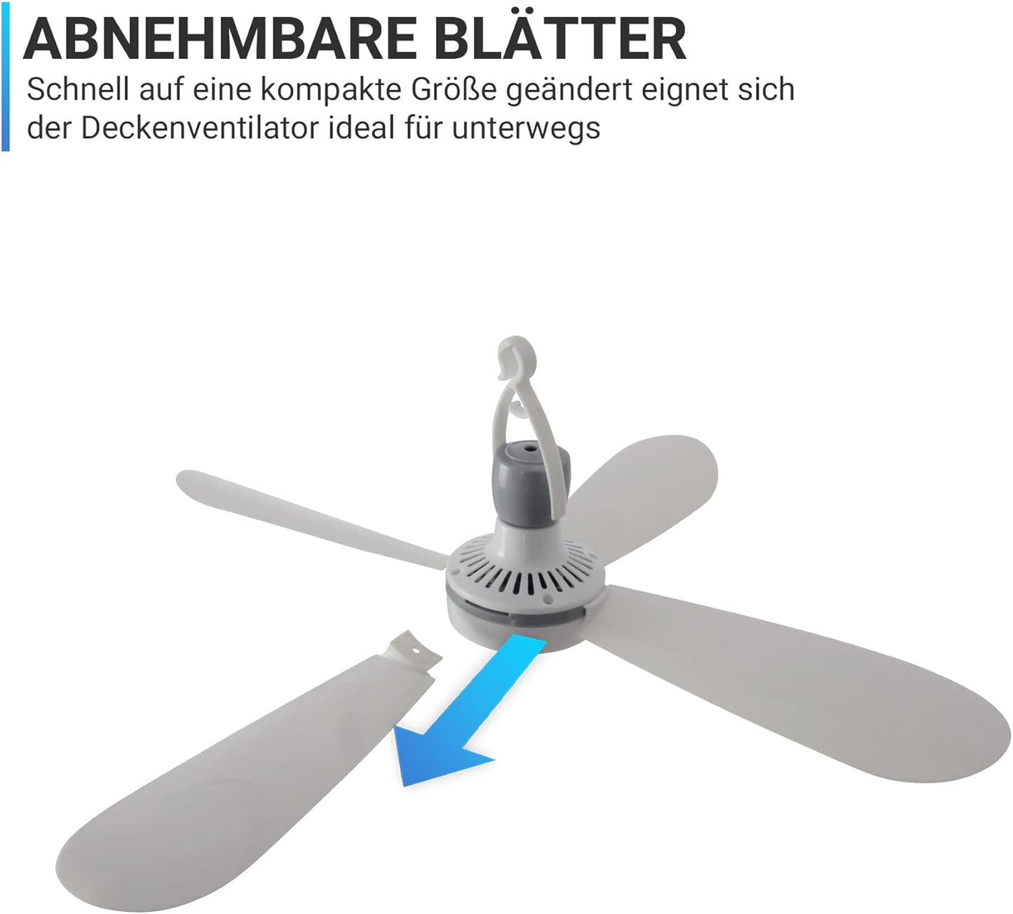 Deckenventilator mit abnhembaren Rotorblättern, Weiss ( Xxl Kabel )