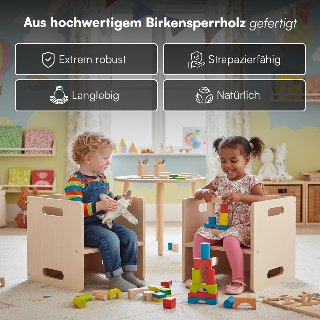 2er-Set Wendehocker für Kinderzimmer, 2x Stuhl Natur