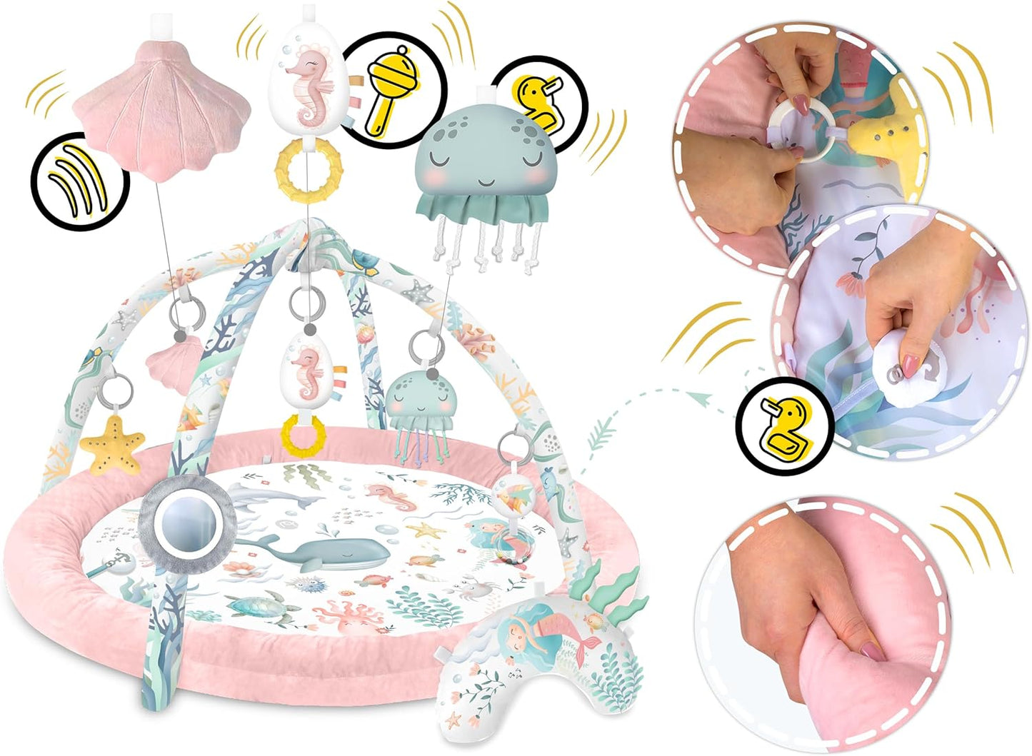 Baby Spieldecke mit Spielbogen und 7 Spielzeugen, Rosa - 56 Cm