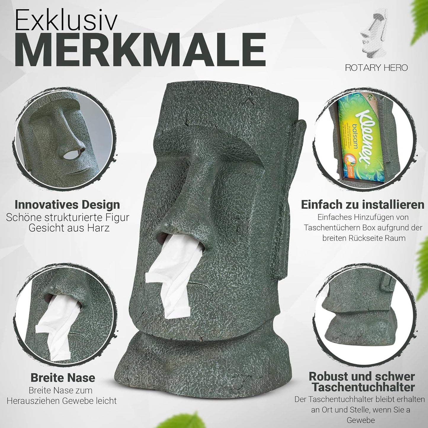 Moai-Taschentuchbox mit Figurendesign, Grau