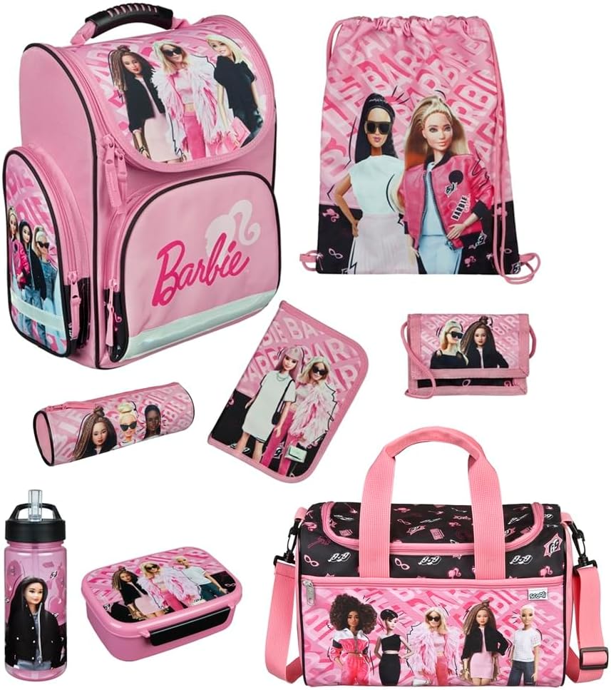 Ergonomisches Barbie Schulranzen-Set, Barbie 9-teiliges Set mit Sporttasche