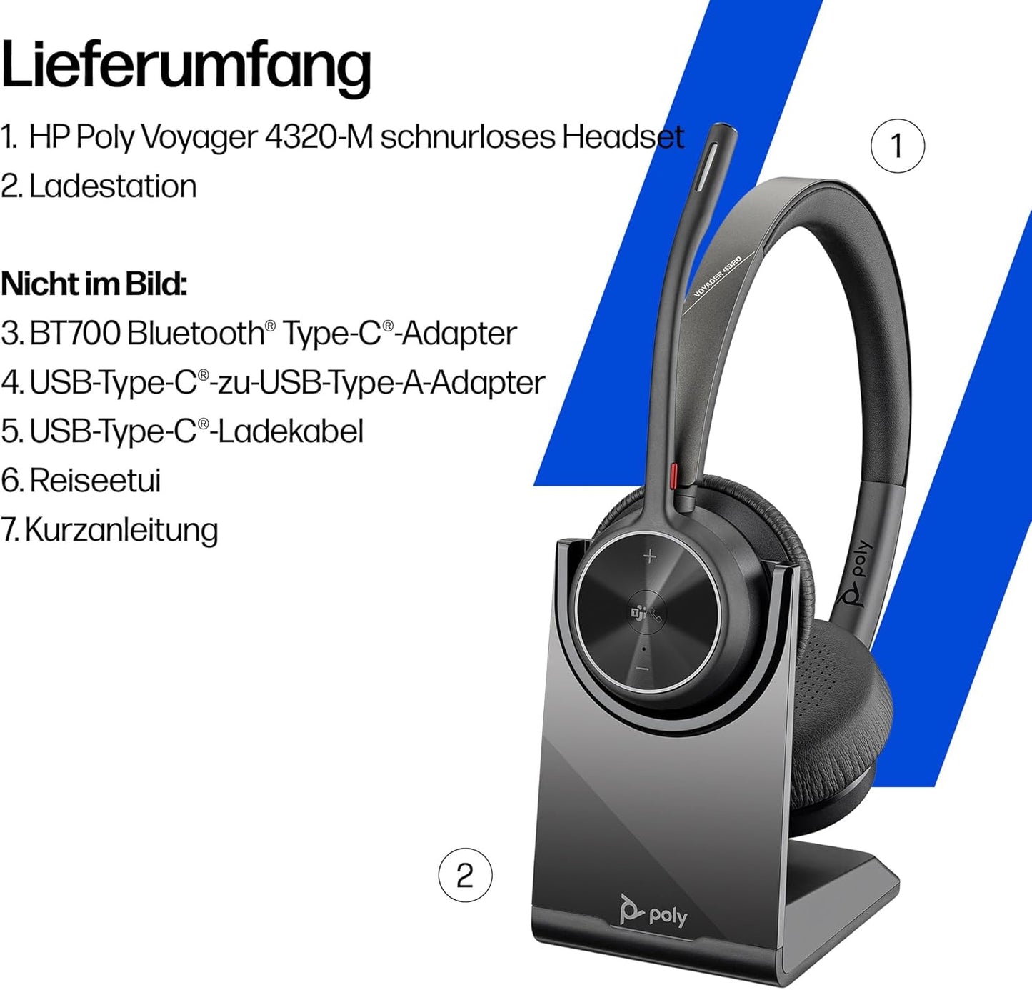 Poly Voyager 4320 UC-Headset, Teams certified 2024 Version (USB-C & USB-A)