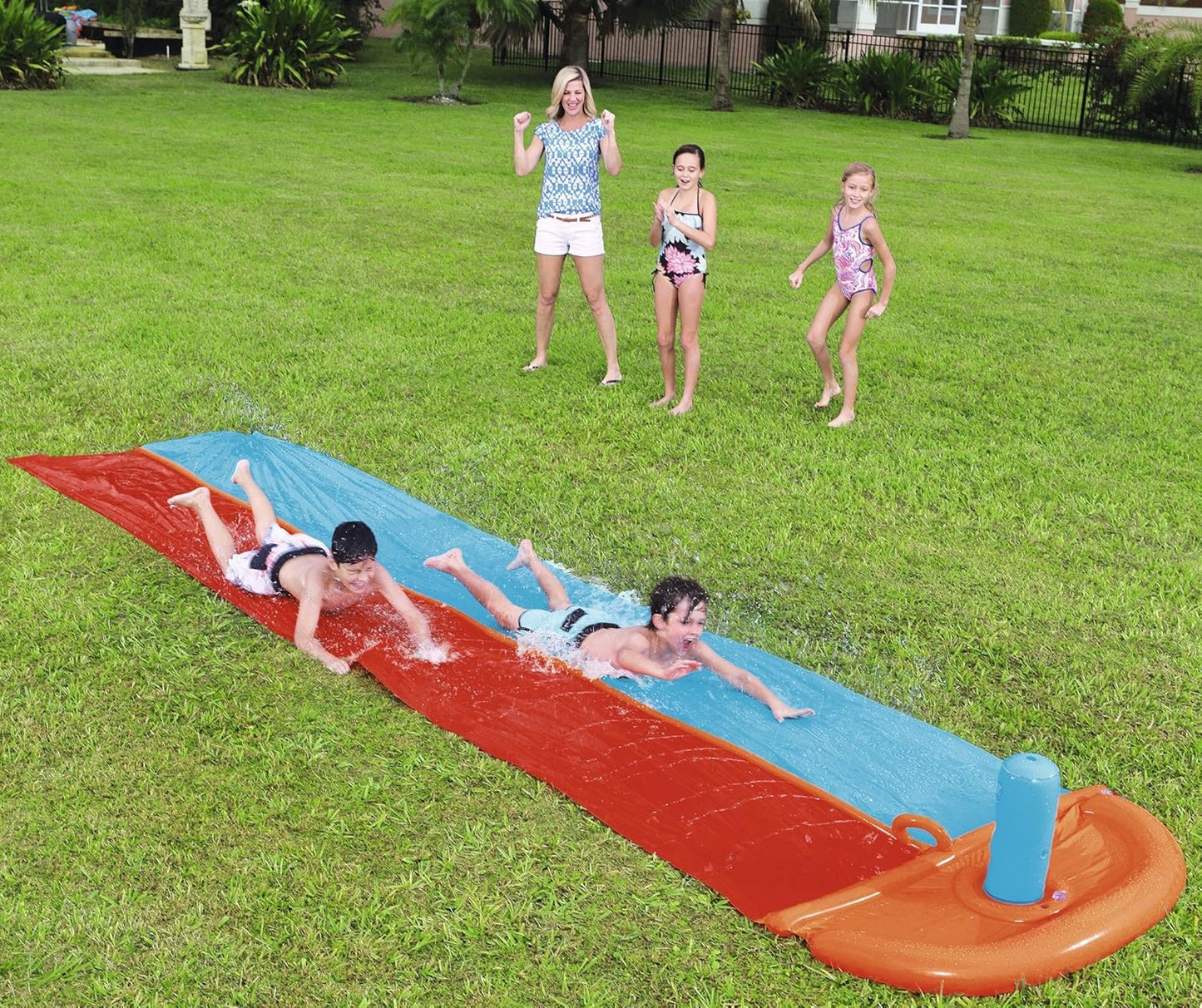 H2oGo Doppel Wasserrutsche mit Ziel-Fontaine, Zweispuriger Dragstrip