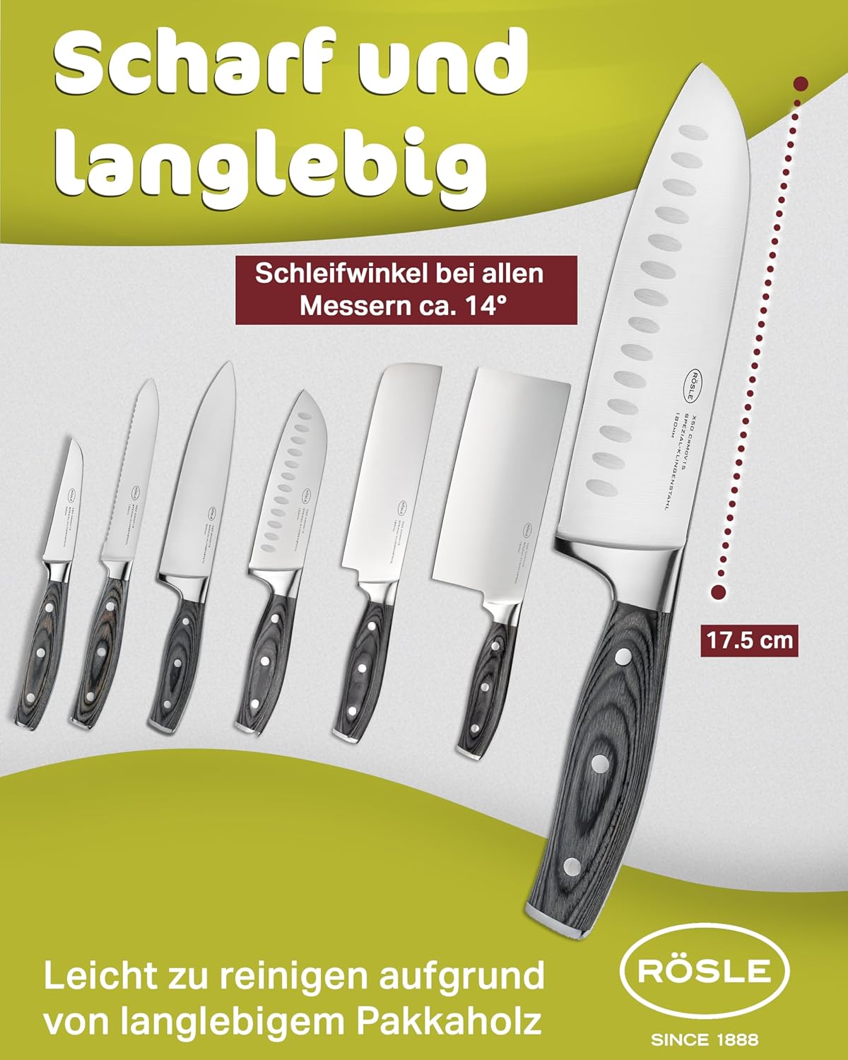 Santokumesser mit Kullenschliff, Santokumesser