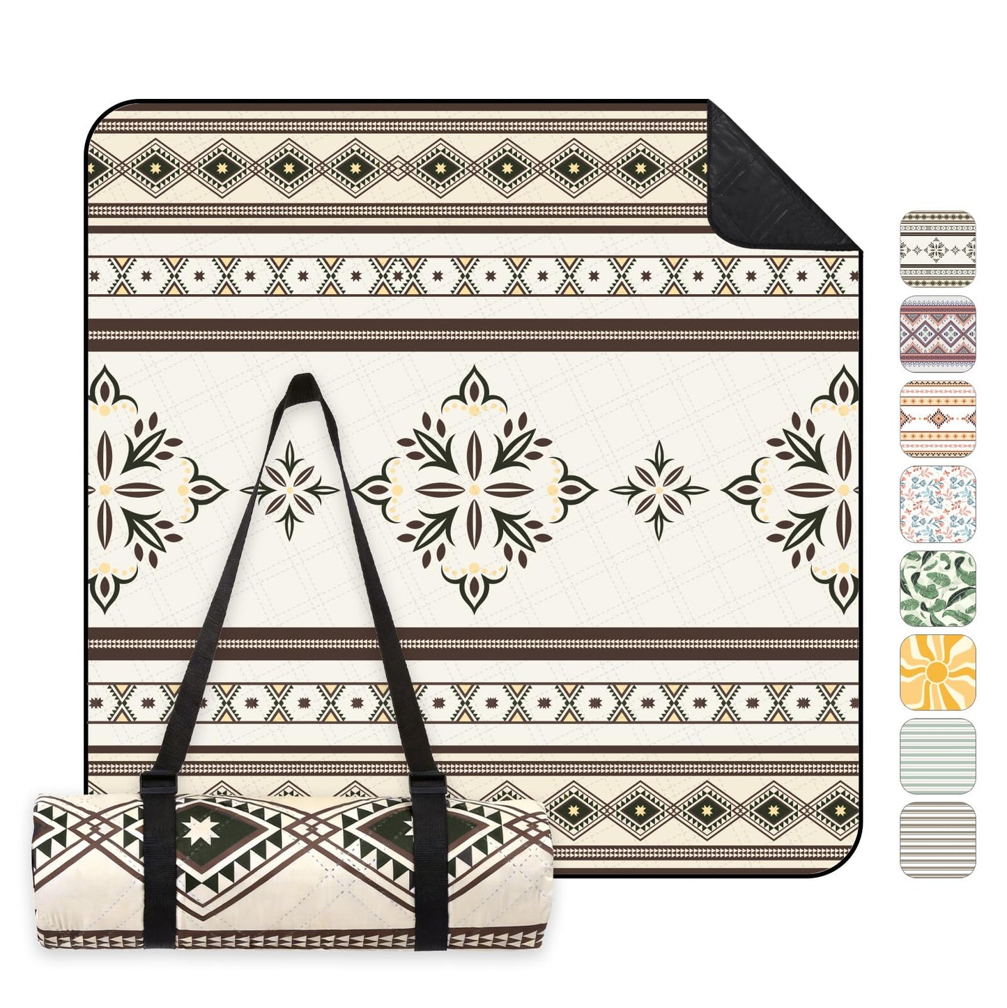 Wasserdichte Picknickdecke, 200x200 cm Beige - Mandala