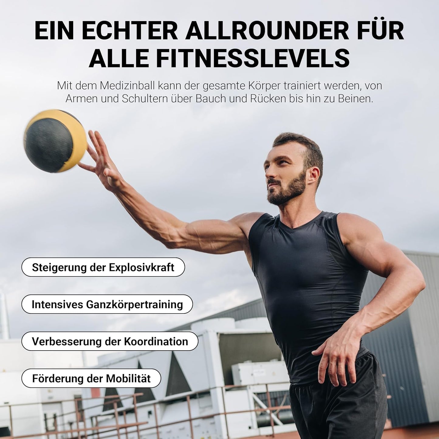 Medizinball mit Übungsposter, 1 kg - Gelb