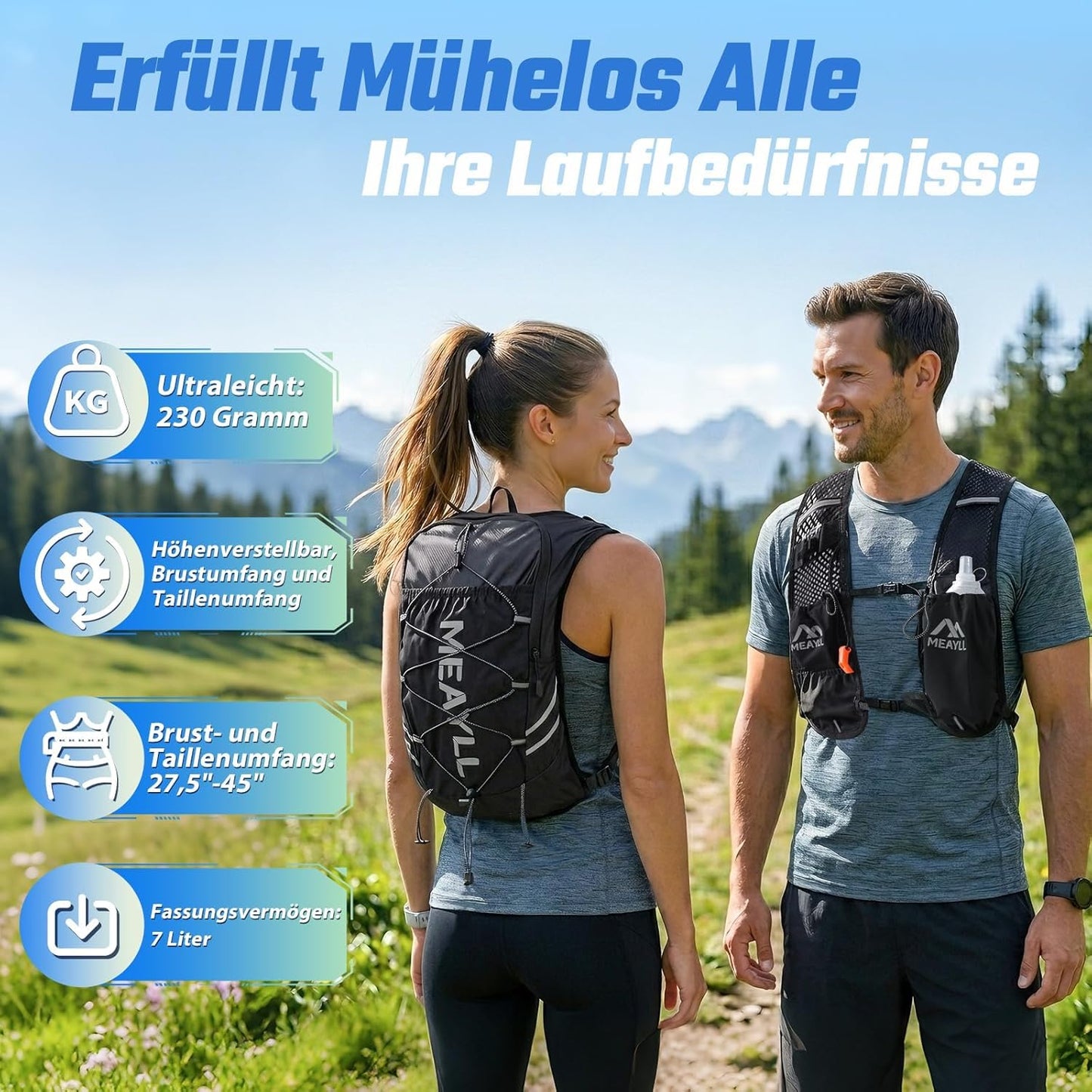 Laufweste mit Trinkflasche für Sport & Outdoor, Schwarz Laufweste mit 500 ml Trinkflasche
