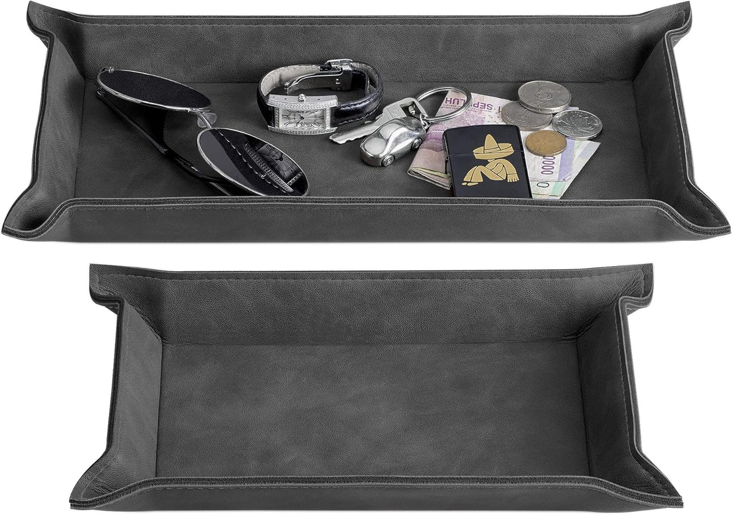 2er-Set Ablageschale für Schmuck und Schlüssel, Schwarz - Rechteckig