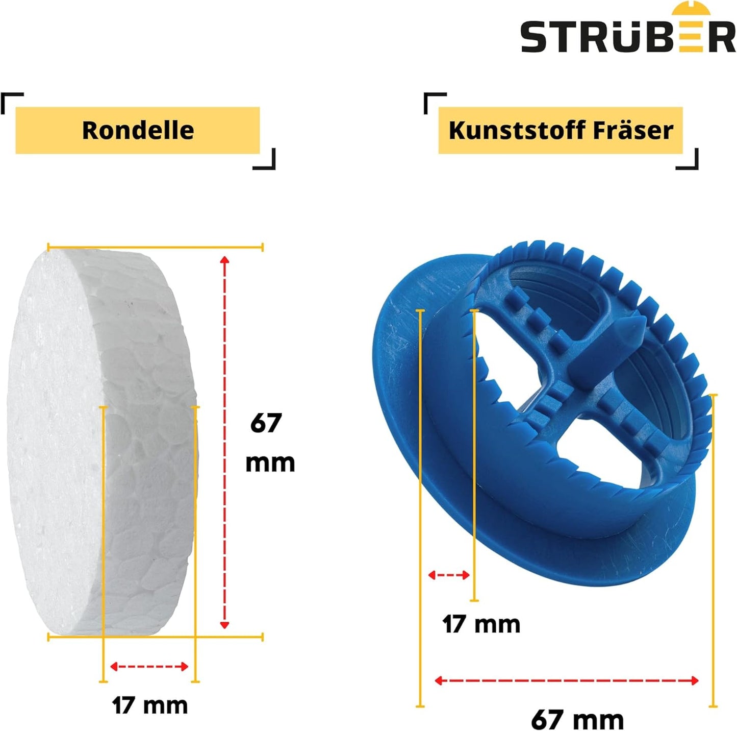 WDVS Fassadendämmung-Set mit 500 Styropor Rondelle + Fräser, 500 Stk. Rondelle + 1 Stk. Fräser Weiss