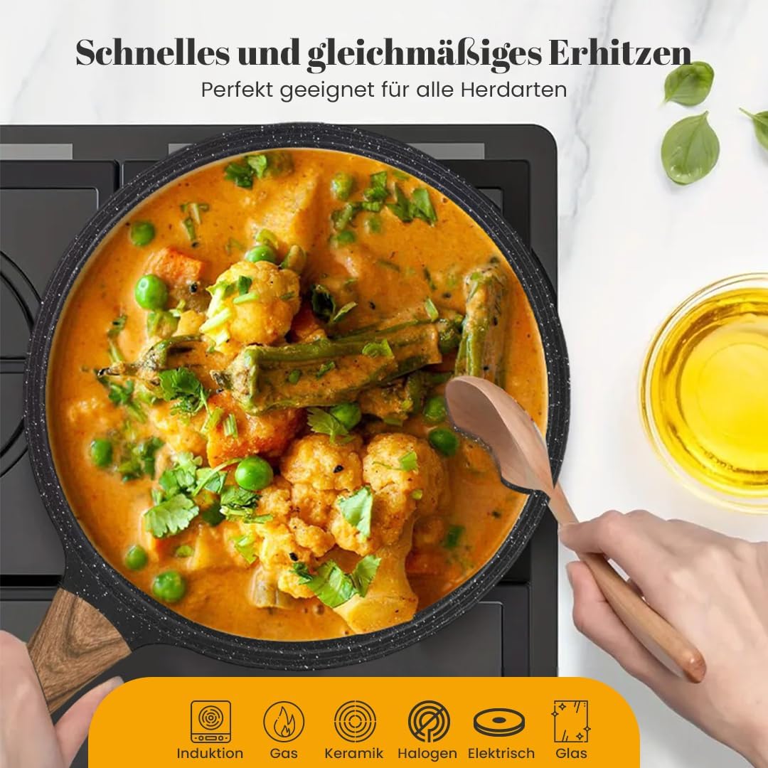 Keramik Antihaft-Pfannenset (3-teilig) Induktion geeignet, Schwarz Keramik-Pfannenset
