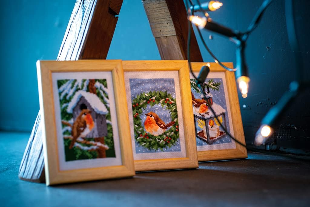 3er-Stickset "Rotkehlchen im Winter"