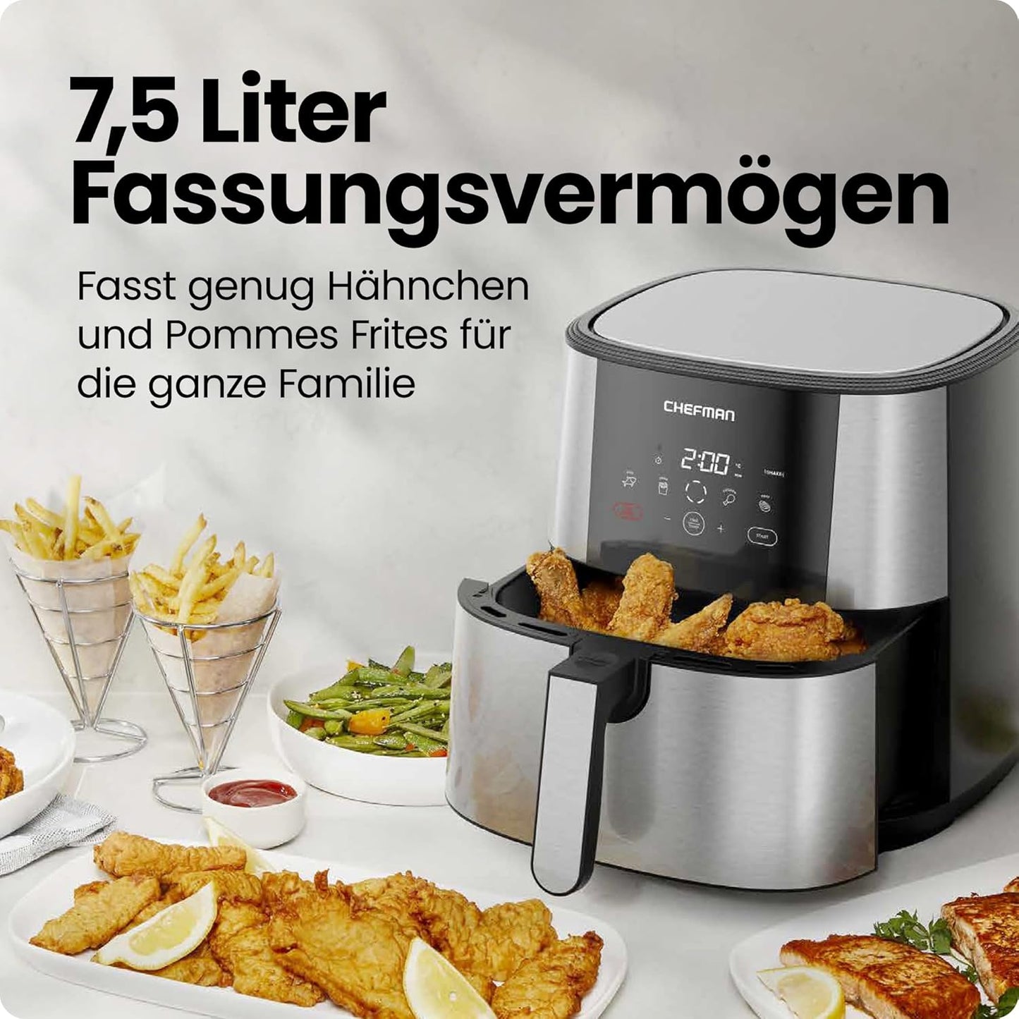 Heissluftfritteuse XL mit One-Touch Voreinstellungen, DE 7.6L