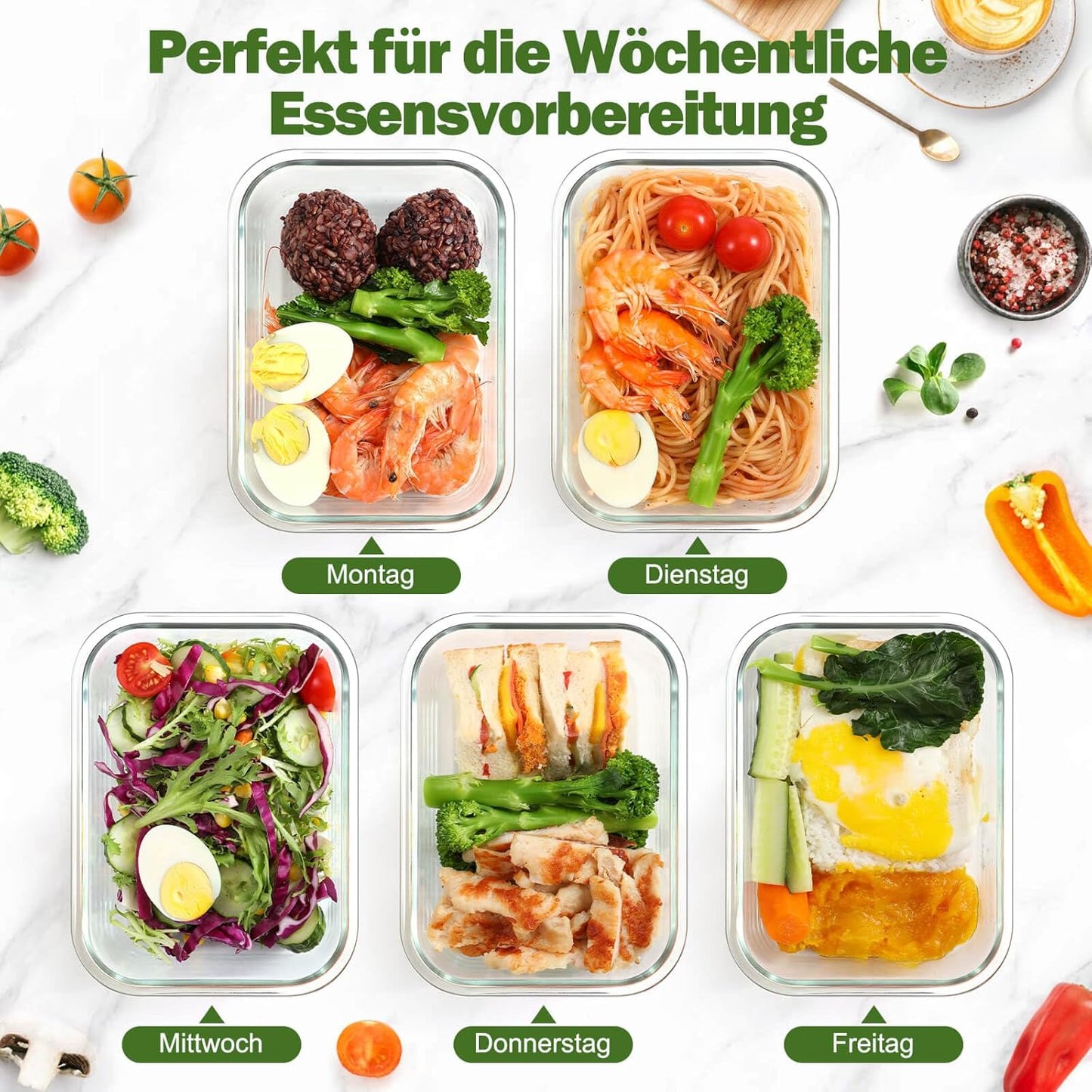 5-teiliges Glasbehälter-Set, LN-5PCS-UK