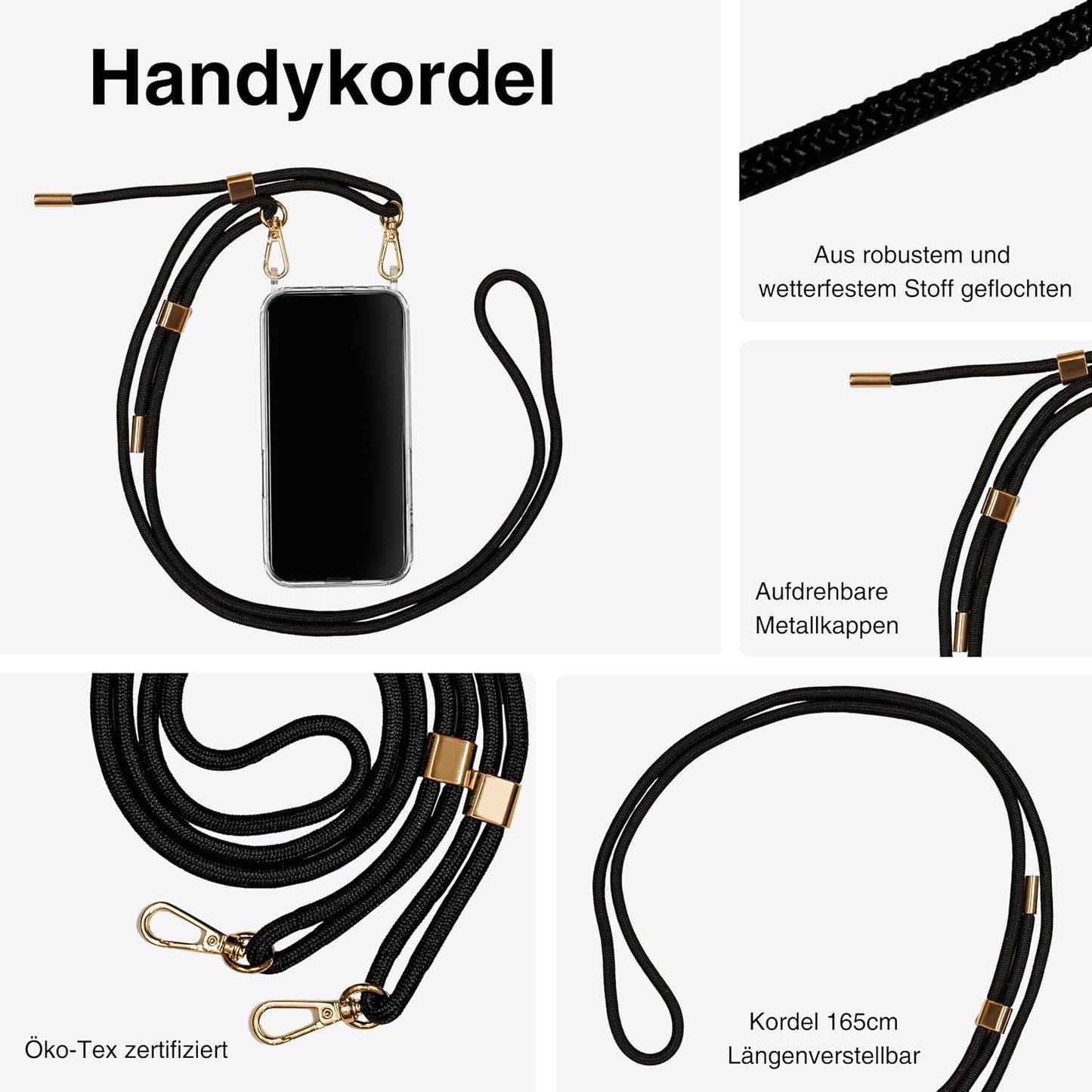 Handykette & Hülle für iPhone 13, iPhone 13|Kette Amber in Goldfarben + Kordel