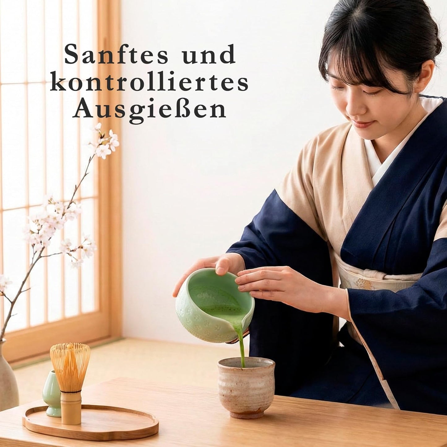Matcha Teezeremonie-Set mit Keramikschale, Grün