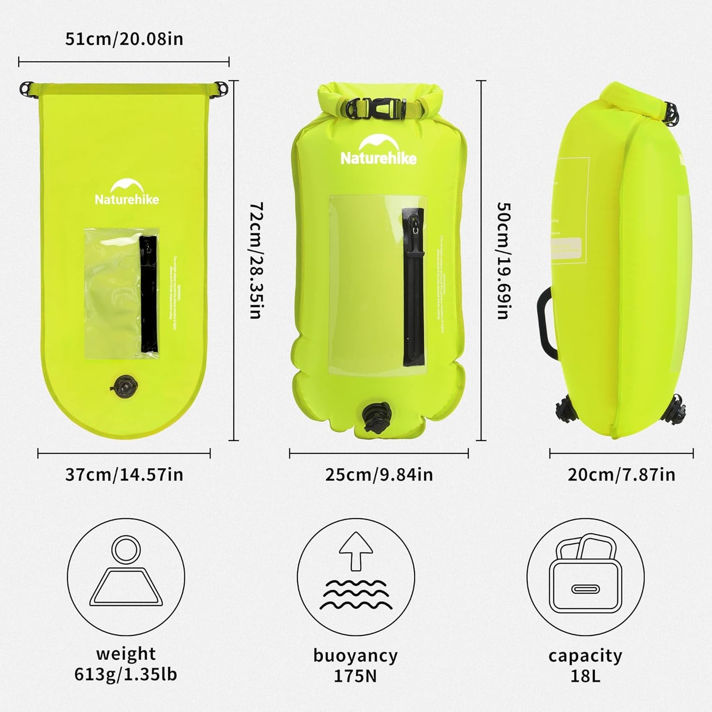 Schwimmboje mit verstellbarem Hüftgurt und Handyfach, Gelb/18l/Upgrade