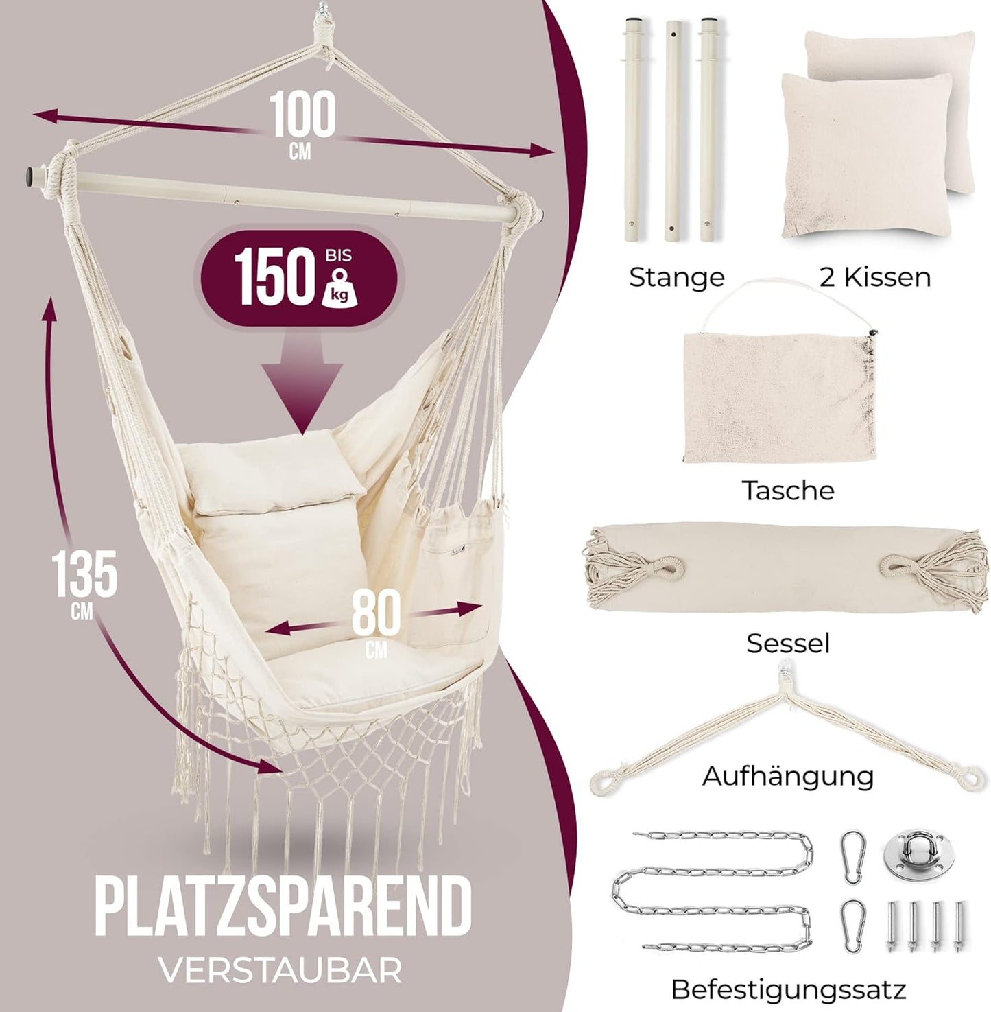 Hängesessel, Beach Beige