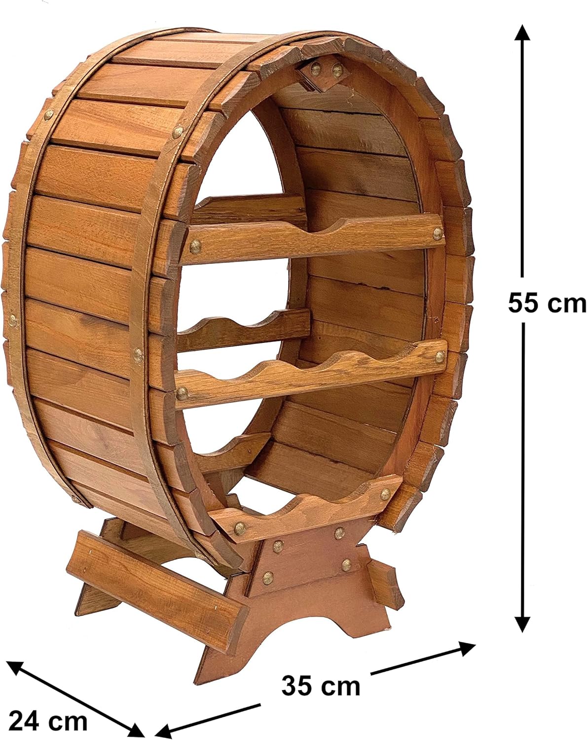 Holz-Weinregal in Fassform für 6 Flaschen, 6 Flaschen Braun stehend