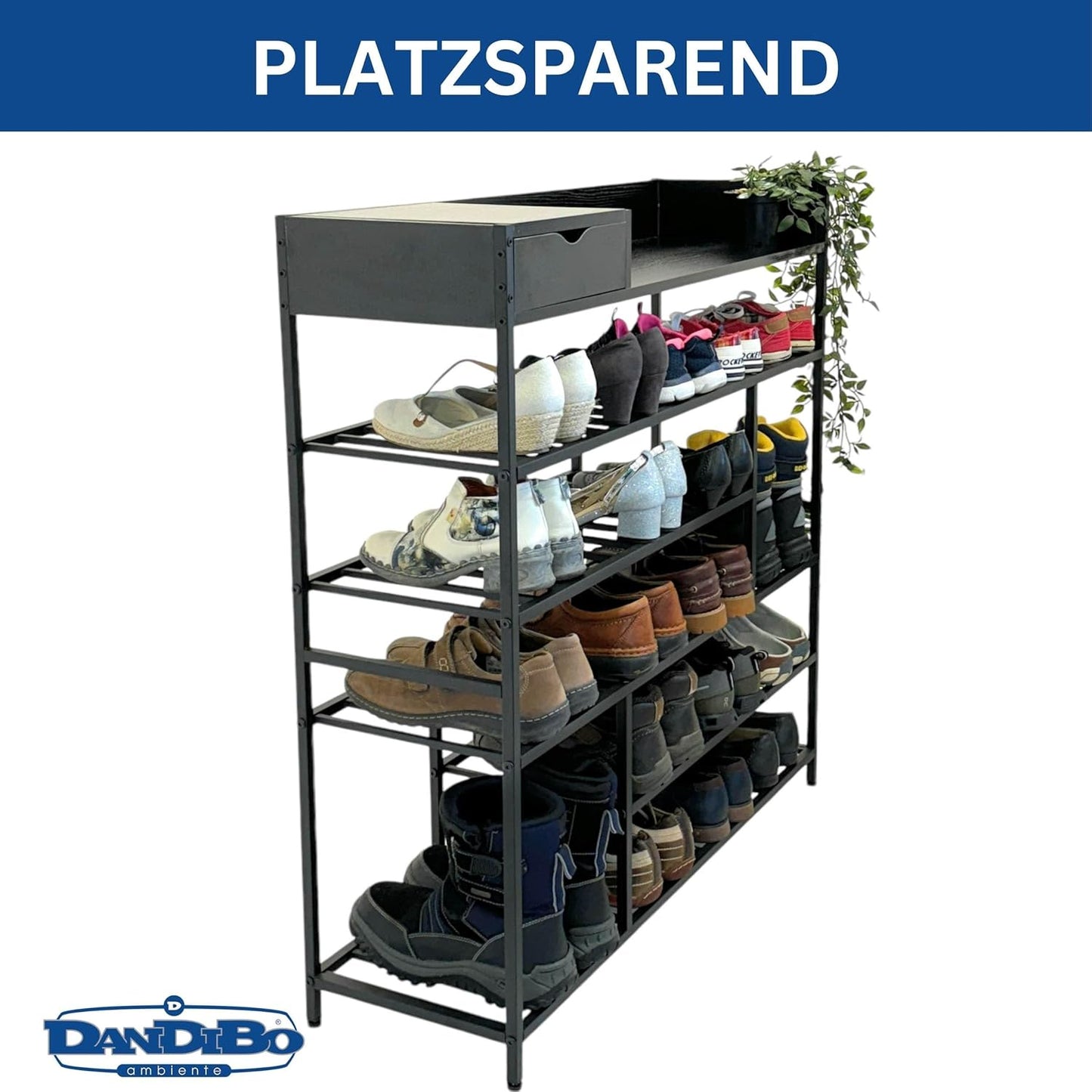 Schuhregal mit 6 Etagen und Ablagefläche