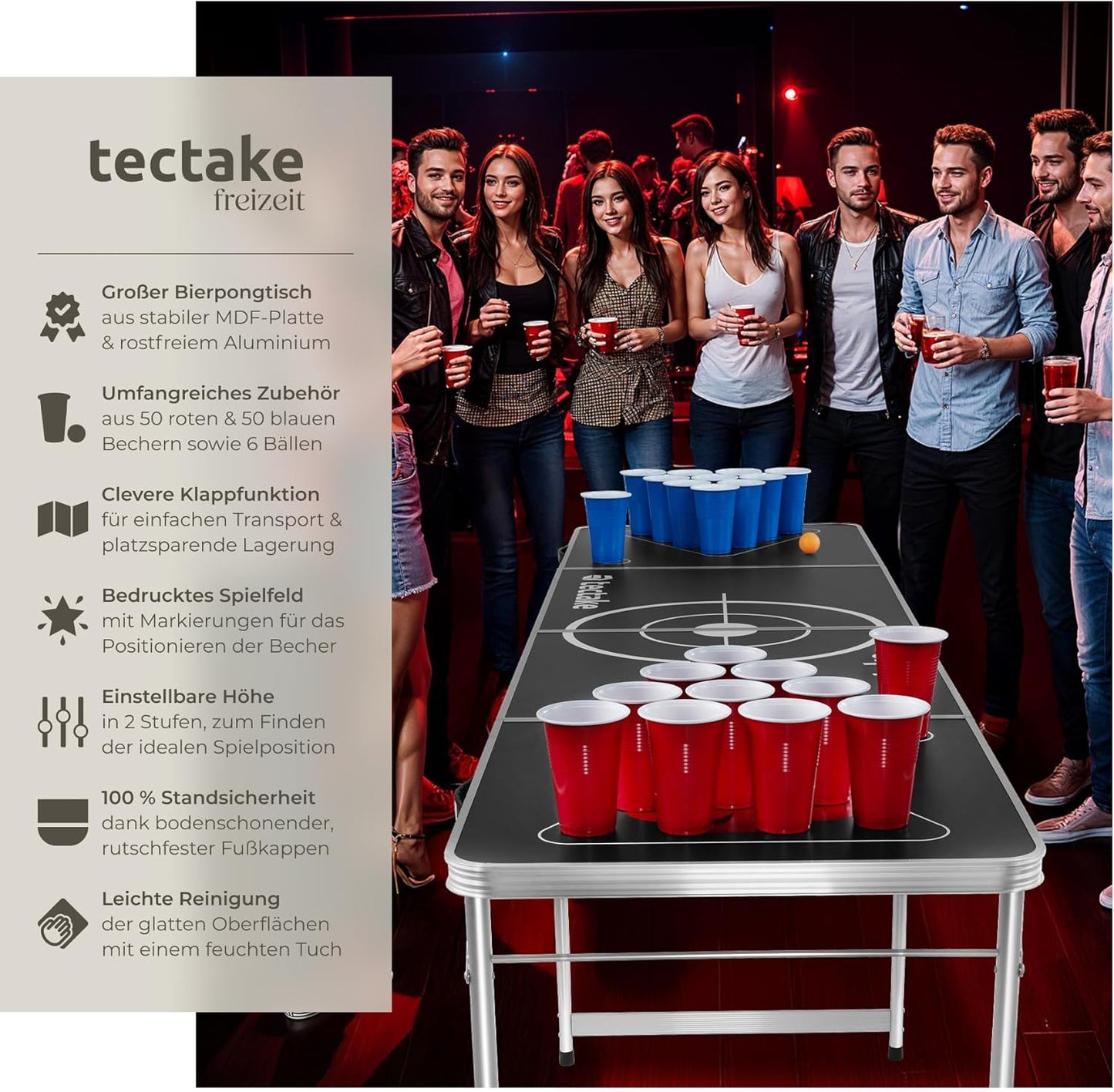 Beer Pong Tisch inkl. 100 Becher und 6 Bälle, Brew Battle