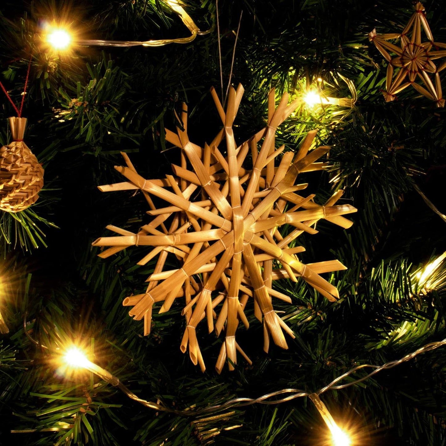 Strohsterne Christbaumschmuck-Set, Gold