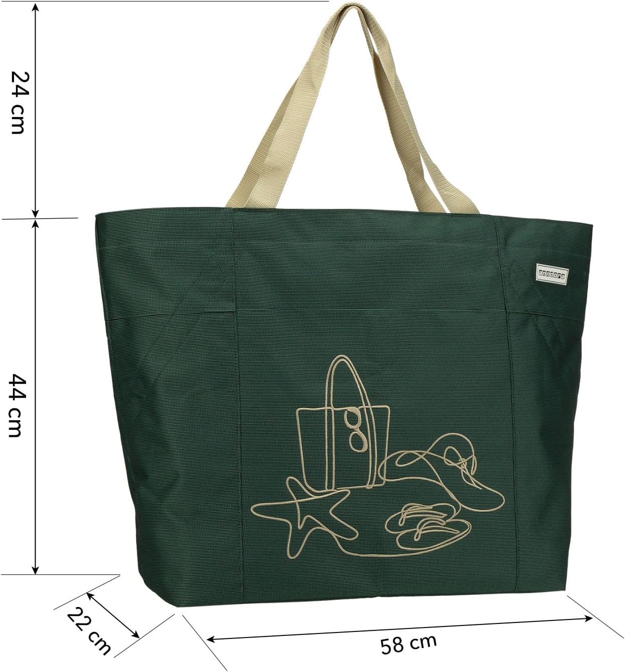 Strandtasche, Grün Bestickt
