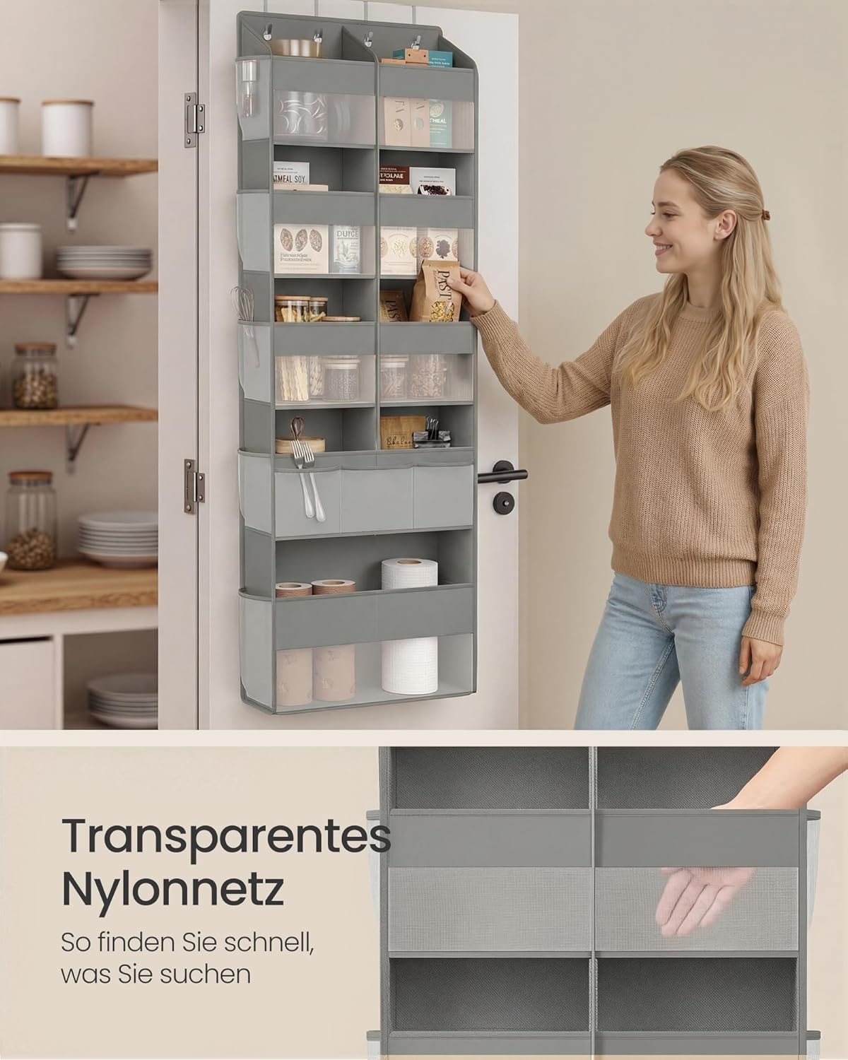 Tür-Organizer mit 9 Fächern, faltbar, Hängeaufbewahrung, Taubengrau